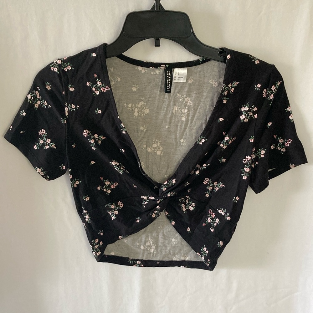 H&M Black Crop Top with Flowers